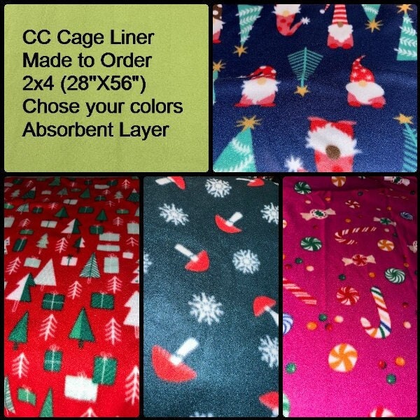 C&C 2x4 Size Christmas Print Cage Liners, Guinea Pig Liners, with Uhaul Batting, Made to Order