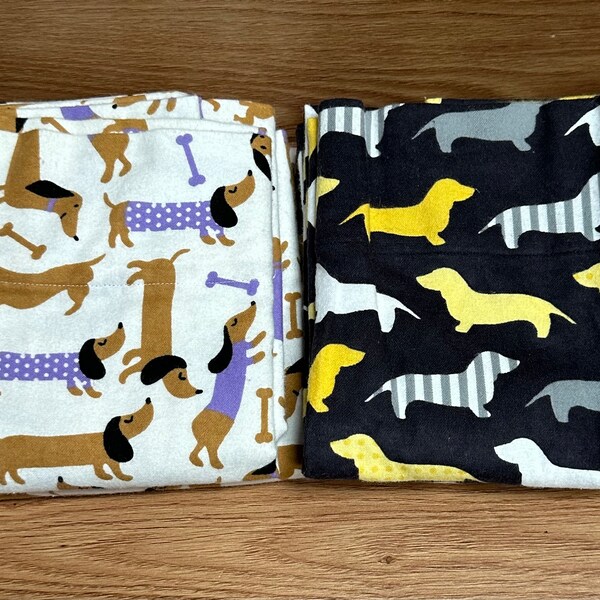 Sets of Dachshund Flannel Standard/Queen Bed Pillowcase Pairs, Choose your Print, Ready to ship