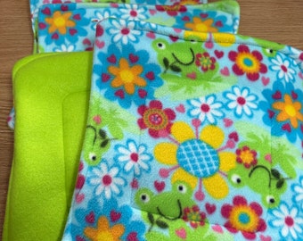 Set of 4 Absorbent Potty Pads, 12in sq, Eco Friendly, Reusable, Frogs with Flowers