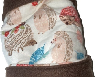 Hedgehogs with Leaves Print Tube Tunnel, Reversible, Brown, Ready to Ship