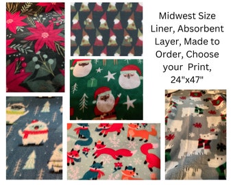 Winter Print Cage Liners, Guinea Pig Liners, Midwest size 24x47 in, Uhaul Batting, Made to Order B