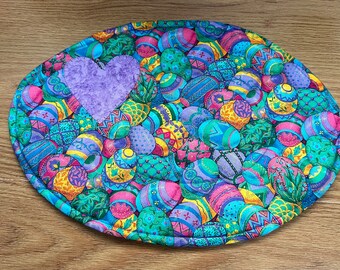 Easter Cotton Placemat, Large Oval  Mutli Color Easter Eggs, Ready to Ship, Pet Mat, Candle Mat