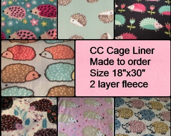 Hedgehog C & C Cage Liner Prints, 30x18 in 2 layer fleece, Made to Order, Choose Your Print