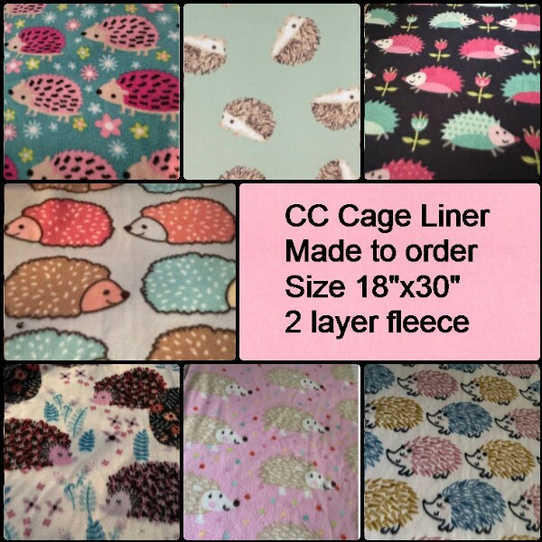 Hedgehog C & C Cage Liner Prints, 30x18 in 2 layer fleece, Made to Order, Choose Your Print