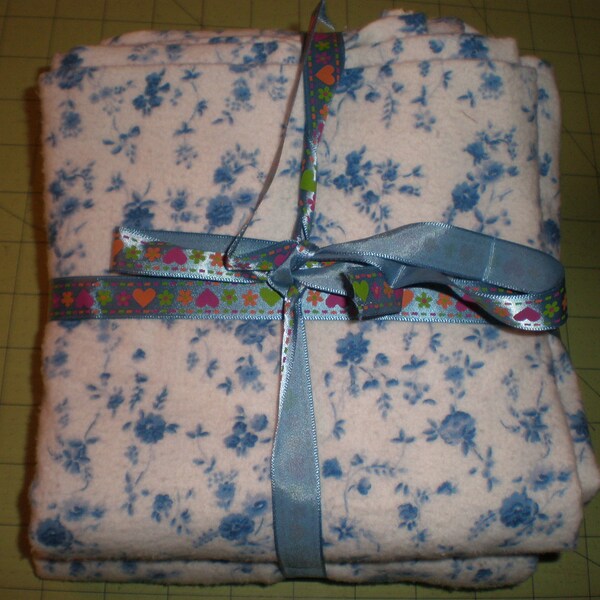 New Blue Cream Floral Flannel Pillowcase Set for Std Size Bed Pillows