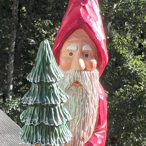 Vintage Father Christmas holding Christmas Tree and Ornaments