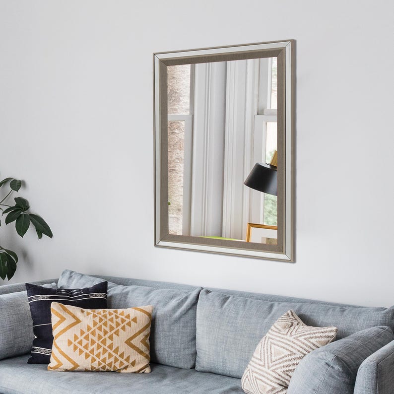 Modern Rectangle Wall Mirror: Fabric Frame, Beveled Edge (32x47 Inches ...