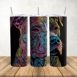 Vaso de Pitbull con arte lineal de arcoíris