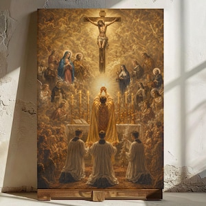 Traditional Latin Mass Canvas Art: Eucharistic Adoration, Catholic Home Decor (Ready to Hang)