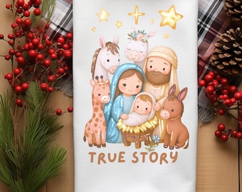 Nativity Scene Tea Towel, Christian Christmas Kitchen Decor