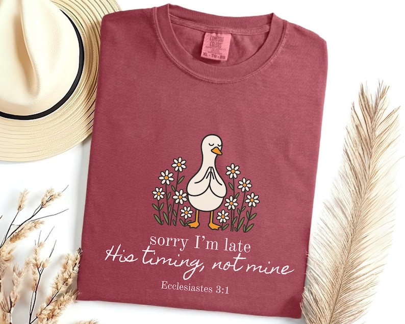 Funny Goose T-Shirt: Sorry I'm Late, Christian Humor Comfort Colors Tee afbeelding 9