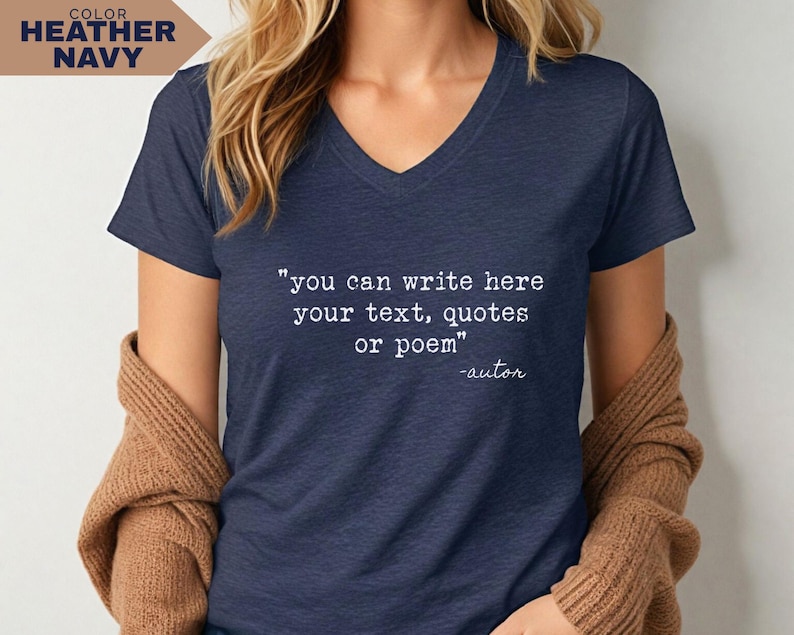 Personalized V-Neck Shirt: Custom Text Tee for Gift (100% Cotton) image 7