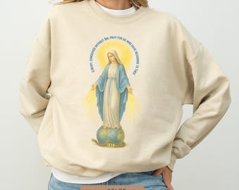 Miraculous Medal Sweatshirt, Virgin Mary Catholic Gift