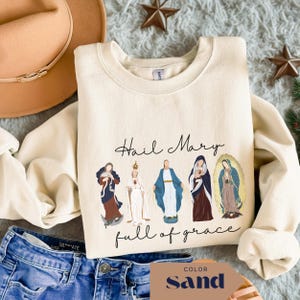 Marian Catholic Sweatshirt Blessed Virgin Mary Sweater Hail Mary Full Of Grace Tee Catholic Gift For Women Religious Bible Verse Sweatshirt