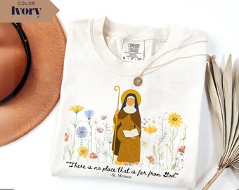 Personalized Catholic Saint Quote Shirt: Floral Women's Faith Tee Gift