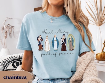 Customize Blessed Virgin Mary Comfort Colors T-Shirt: Personalize Hail Mary Catholic Tee Gift