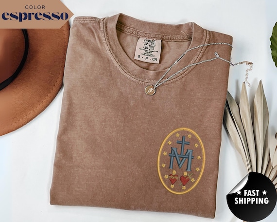 Miraculous Medal Catholic T-Shirt: Virgin Mary Sacred Heart Design