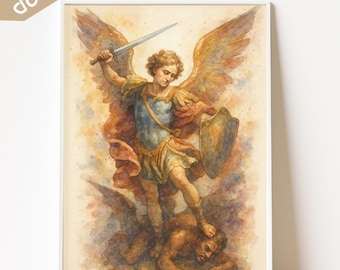 Archangel Michael Watercolor Print: Catholic Home Decor (Digital Download 12x18 PNG File)