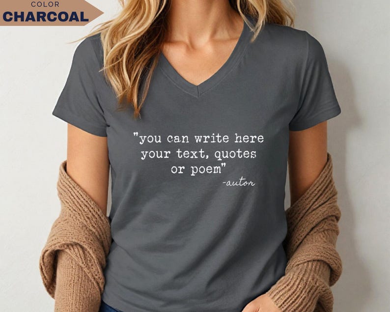 Personalized V-Neck Shirt: Custom Text Tee for Gift (100% Cotton) image 14