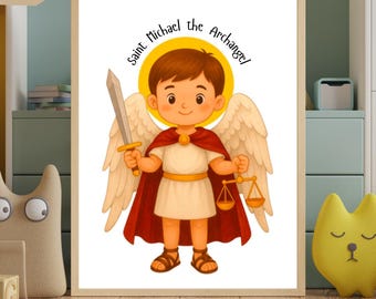 Saint Michael Archangel Kids Room Art: Catholic Angel Poster