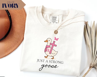 Comfort Colors Breast Cancer Support T-Shirt: Strong Goose Pink Ribbon