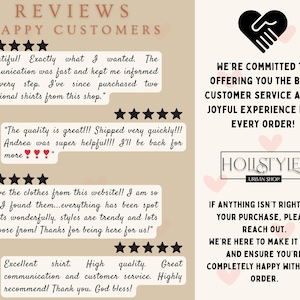 May include: A tan-colored graphic with customer reviews and the text "REVIEWS HAPPY CUSTOMERS." The image includes a logo and the text "WE'RE COMMITTED TO OFFERING YOU THE BEST CUSTOMER SERVICE."