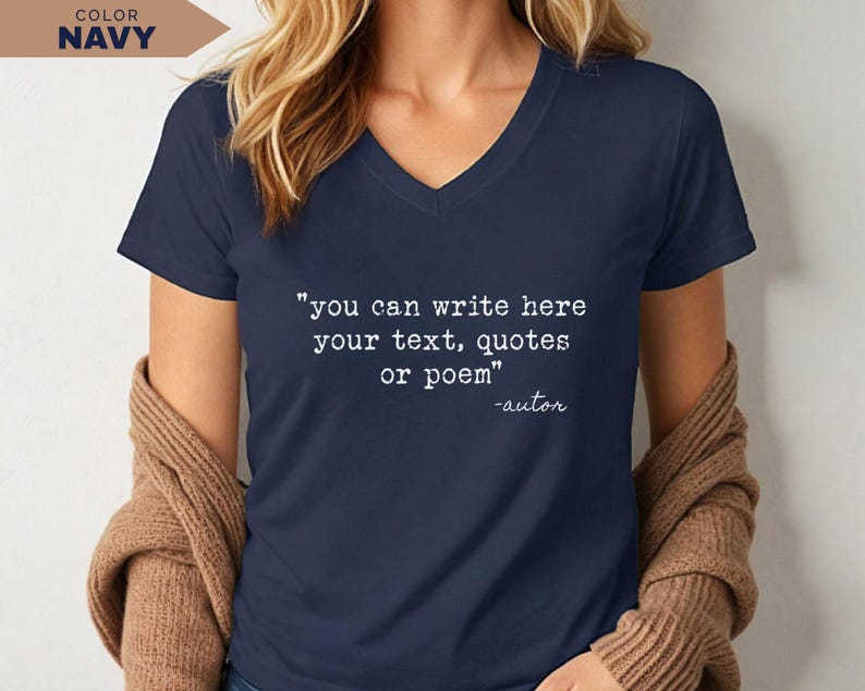 Personalized V-Neck Shirt: Custom Text Tee for Gift (100% Cotton) image 1