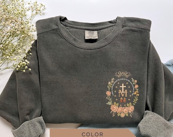 Comfort Colors Marian Catholic Sweatshirt: Virgin Mary Floral Tee