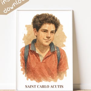 Saint Carlo Acutis Digital Print Catholic Wall Art Printable Modern Saint Poster Christian Teen Watercolor Catholic Home Decor Art Download
