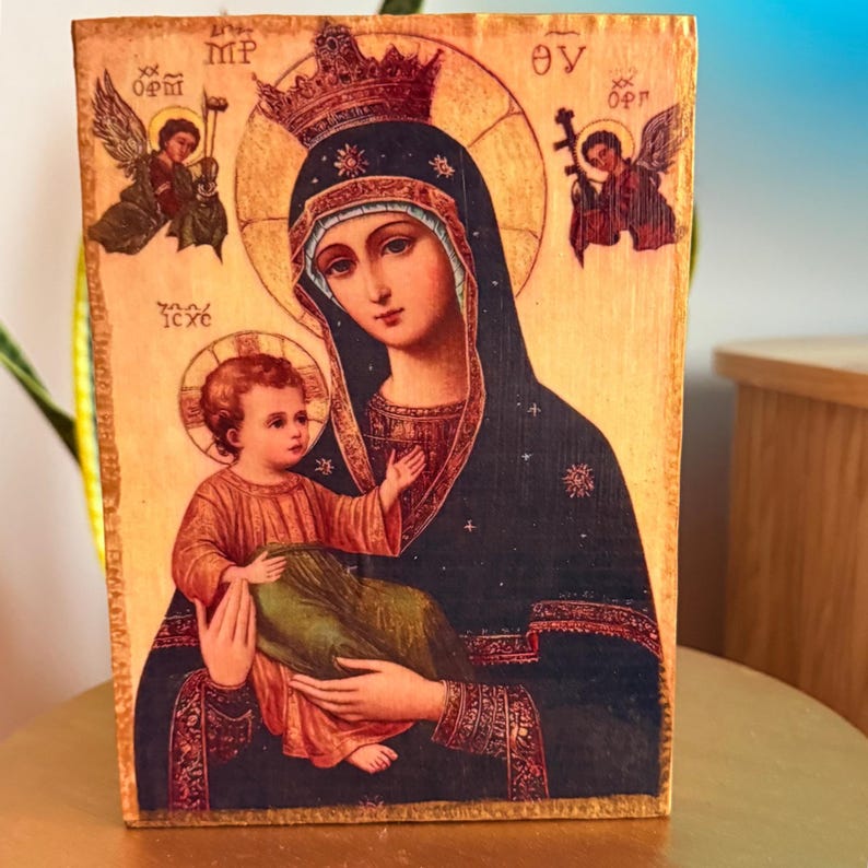 Handmade Our Lady of Perpetual Help Wood Icon, Byzantine Catholic Art ...