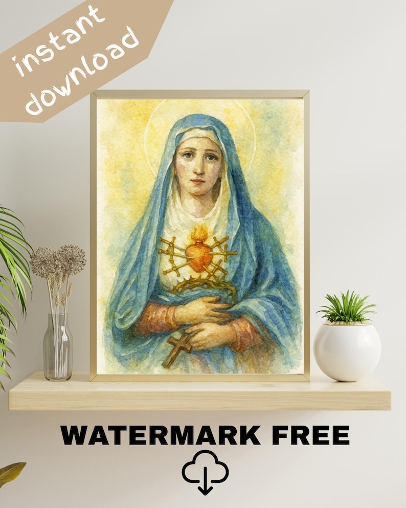 Our Lady of Sorrows Watercolor Print: Catholic Wall Art (digital ...