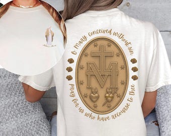 Miraculous Medal Floral Catholic Comfort Color Shirt - Virgin Mary Tee Gift