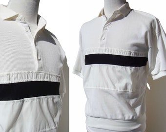 Vintage 80s Hukapoo Polo Shirt Black & White Pullover M / L - New with Tags