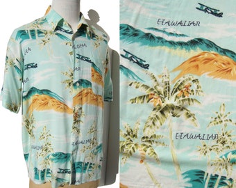 Vintage Aloha Shirt Hawaiian Novelty Print L XL