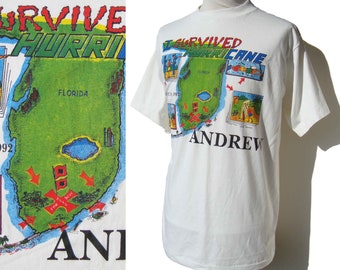 Vintage 90s T-Shirt I Survived Hurricane Andrew 1992 XL - Deadstock