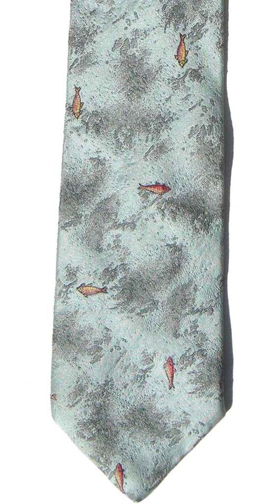 Vintage Fish Silk Tie Caravaggio Brocade Novelty … - image 3