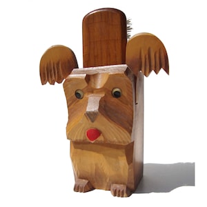 Vintage 50s Scottie Dog Wooden Brush Holder image 1