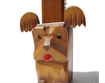 Vintage 50s Scottie Dog Wooden Brush Holder