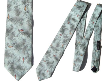 Vintage Fish Silk Tie Caravaggio Brocade Novelty Print Necktie