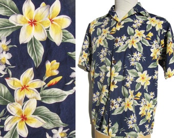 Vintage Go Barefoot Aloha Shirt Frangipani Hawaiian Cotton M / L