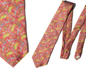 Vintage Silk Tie Animal Novelty Print Pink Necktie - Italian