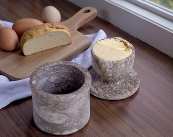 Marble Butter Crock with Lid | Handmade Stone Butter Keeper | Kitchen Dish