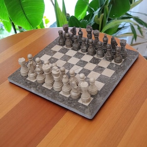 Oceanic Gray and Verona Marble Chess Set 12&quot; and 15&quot; Chess Board Size Premium Quality for Modern Style