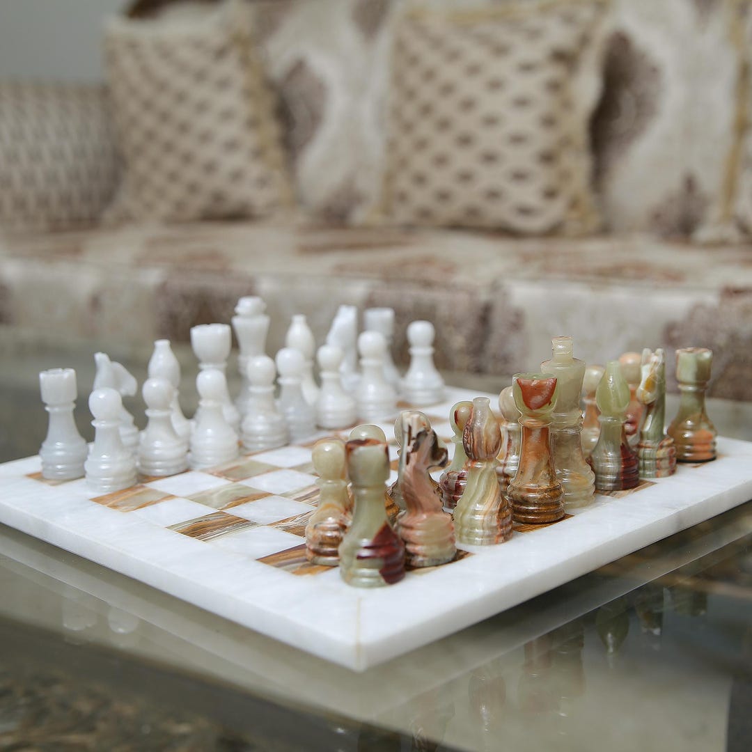 Marble Chess Board Handmade Chess Set Marble Board Game White & Onyx ...