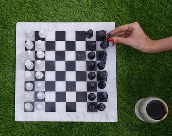 Marble Chess Set | White & Black Stone Board | Decorative Game Gift