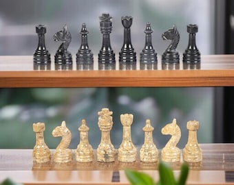 Handmade Marble Chess Figures: Black & Coral, 3-Inch King
