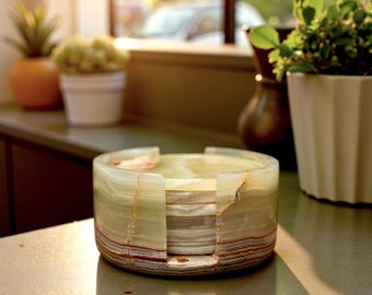 Personalized Marble Coaster Set | Onyx Drink Coasters | Tea and Coffee Table Decor