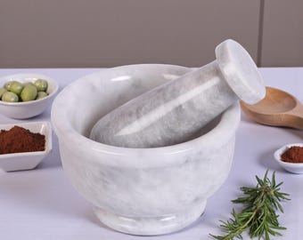 Marble Mortar and Pestle Set | Herb & Spice Grinder Kitchen Tool