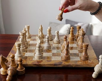 Marble Chess Board with Weighted Stone Chess Pieces | Luxury Gift Item