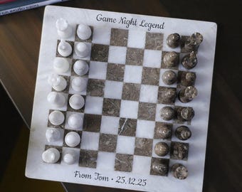 Personalized Marble Chess Set | Black & White Engravable Stone Board Piece for Chess Lovers